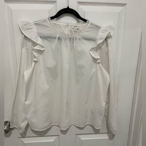J.CREW Ruffle-Front Shirt Top Blouse Size L White